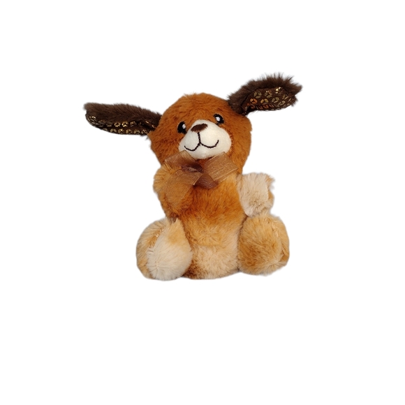 Mini Plush Dog Fuzzy Friends Brown Dog With Shiny Ears 4" - Picture 1 of 8